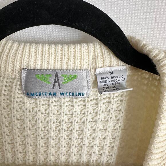 Vintage America Weekend Medium Cream / Yellow Fisherman Knit Slouchy Cardigan - Picture 3 of 7